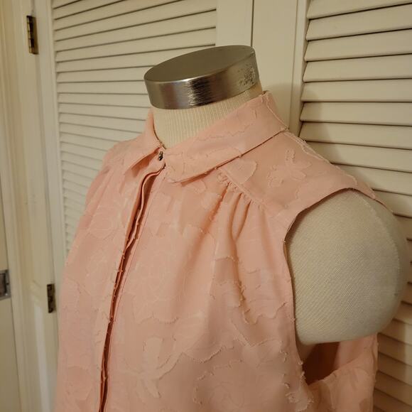 Floral Sheer Sleeveless Blouse Pink ELLE Button Front Top Medium 19.5x26 - Picture 2 of 8